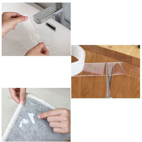 דבק דו-צדדי שקוף חזק עובי 1 מ"מ , אורך 3 מטר  ניתן לשטיפה שקופה, רב שימושי NANO MAGIC TAPE