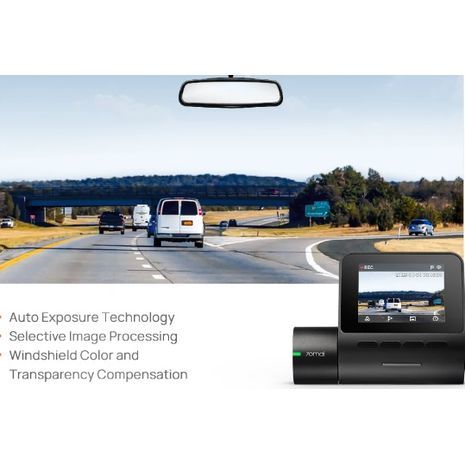 מצלמה דרך DVR - 70mai A200. מסך LCD בגודל 2 אינץ'.רזולוציה 1080P . זווית צפייה130° הקלטת ערוץ כפול, ראיית לילה.