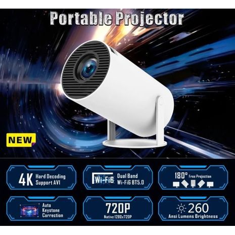 מקרן וידאו Wi-Fi 4K  Android עם מערכת הפעלה אנדרואיד מובנית  + USB. קולנוע ביתי נייד HY300 Pro