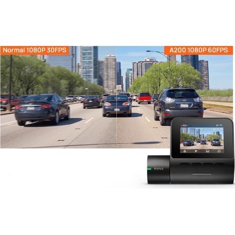 מצלמה דרך DVR - 70mai A200. מסך LCD בגודל 2 אינץ'.רזולוציה 1080P . זווית צפייה130° הקלטת ערוץ כפול, ראיית לילה.