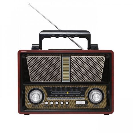 טרנזיסטור גדול בסגנון רטרו. עם כניסת USB, שלט רחוק , כרטיס זיכרון , MP3, חריץ כרטיס TF Bluetooth. מופעל על ידי סוללות פנימיות  Kemai MD-1802BT