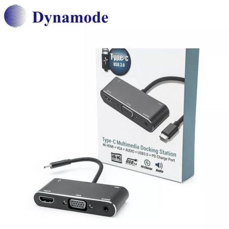 מתאם Type-C תחנת עגינה עם חיבורים, 4k HDMI , VGA , AUDIO , USB 3.0 , PD Charge Port / Multimedia Docking Station