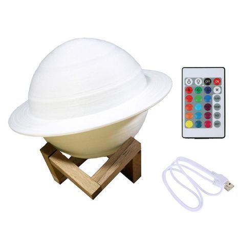 Красивый светильник-лампа . Ночник в форме Сатурна . Изменяющиеся цвета и яркость. Может работать без розетки, заряд от USB . Управление пультом ДУ