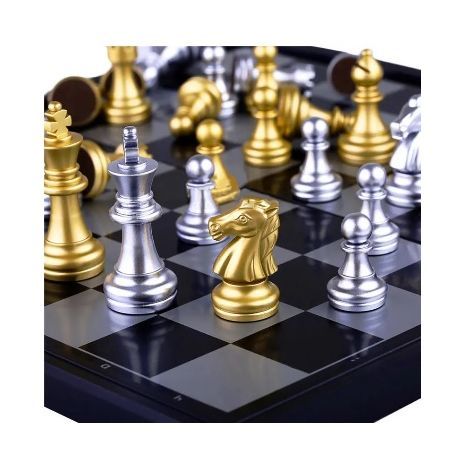 שחמט מתקפל מגנטי. מצופה זהב ומצופה כסף. גודל גדול 32X16 ס"מ