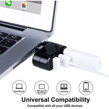 מפצל USB 2.0 ל3 כניסות. סיבוב 90 ° / 180 °