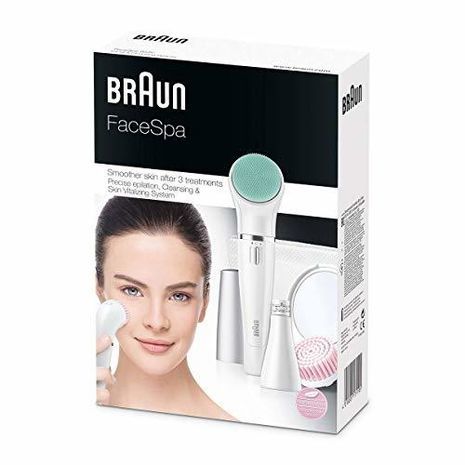 הגדר לטיפול פנים 3 ב 1. מסיר שיער פנים + מברשות לעיסוי וניקוי עמוק FaceSpa SE853V Braun
