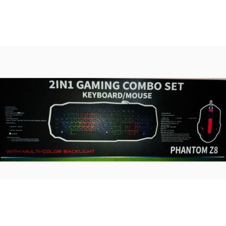 סט גיימינג מקלדת + עכבר זוהר USB Gaming Combo Rainbow Set PHNTOM Z8