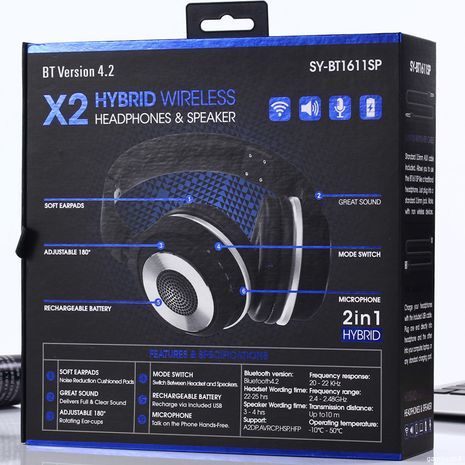 Bluetooth Stereo HYBRID WIRELESS Headphones & Speaker & Microphone HIFi Wording Time 22-25 hrs SY-BT1611SP