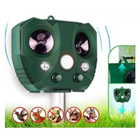 מרחיק בעלי כנף וחייות  . דוחה חיות ומזיקים באמצעות שמש וקולי, דוחה עמיד למים המופעל בתנועה לכלבים, חתולים, ציפורים, מכרסמים, חזירי בר, ​​תנים, צבועים וכו '.